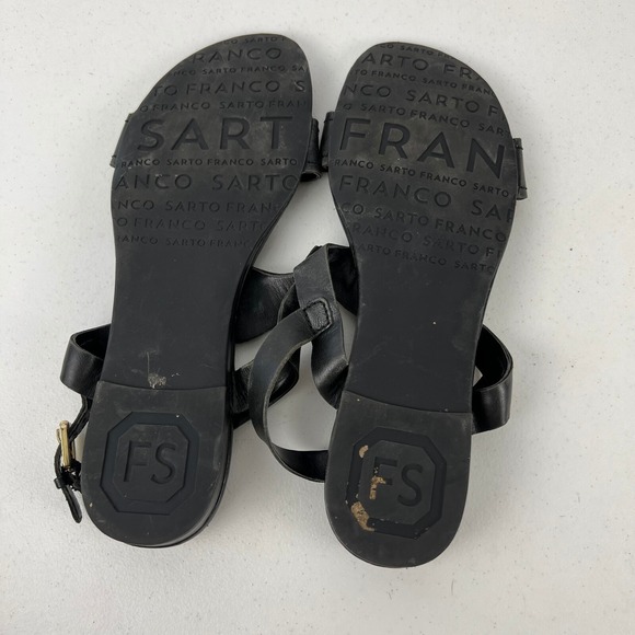 Franco Sarto Strappy Sandals Womens 10M Black‎ Leather Flat Heel Buckle Vacation - Picture 14 of 16